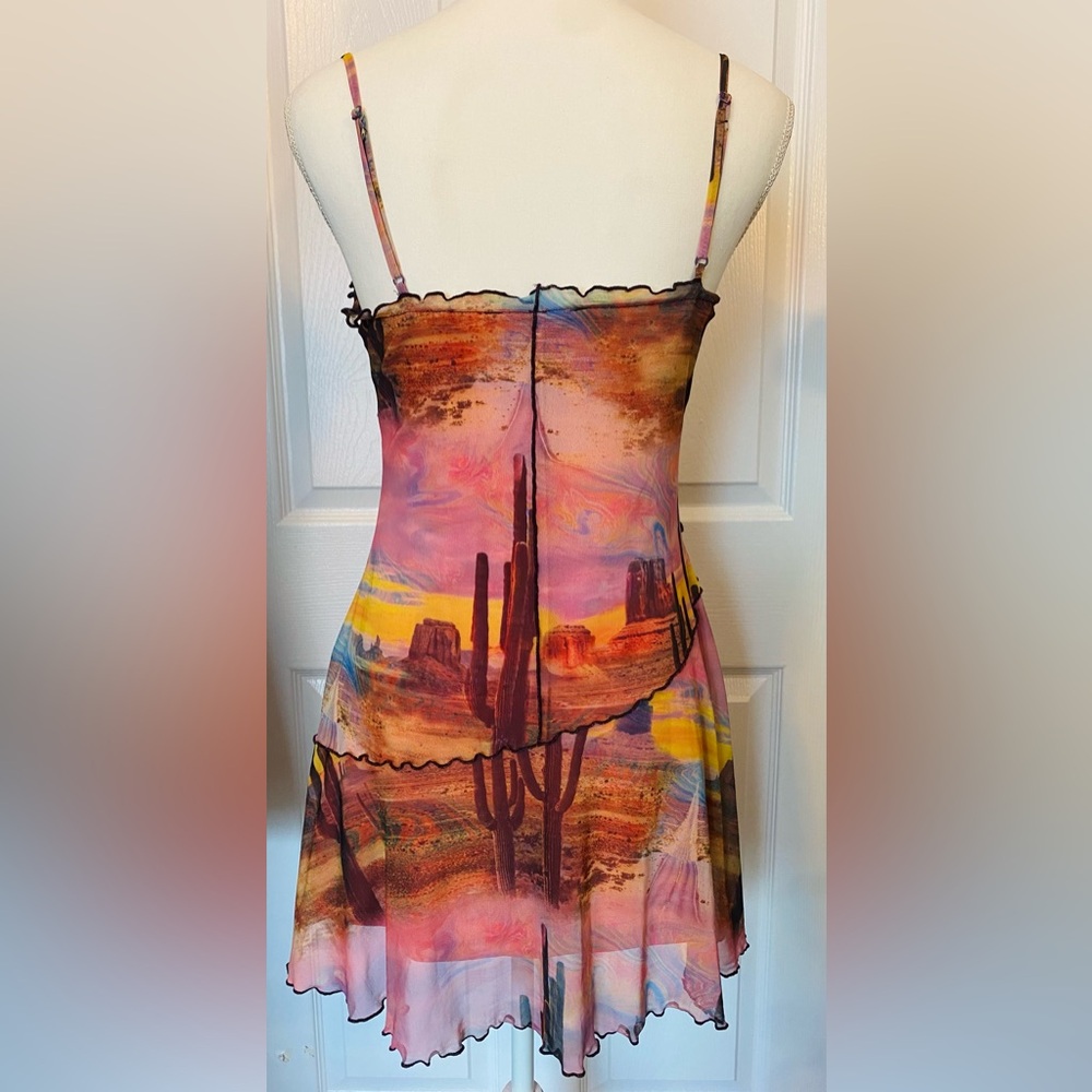 Urban Outfitters Abstract Print Moxie Mesh Slip Mini Dress Size M - Picture 3 of 7